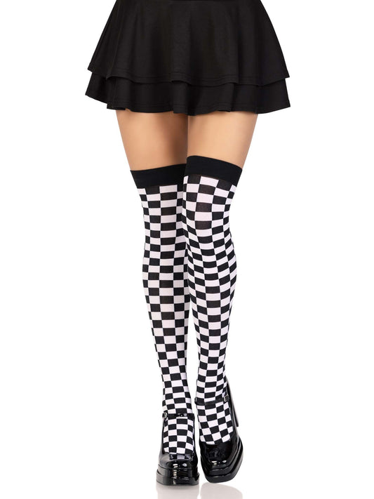 Poppy Checkerboard Thigh High Stockings