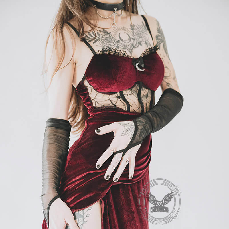 Gothic See-Through Slit Velvet Maxi Dress
