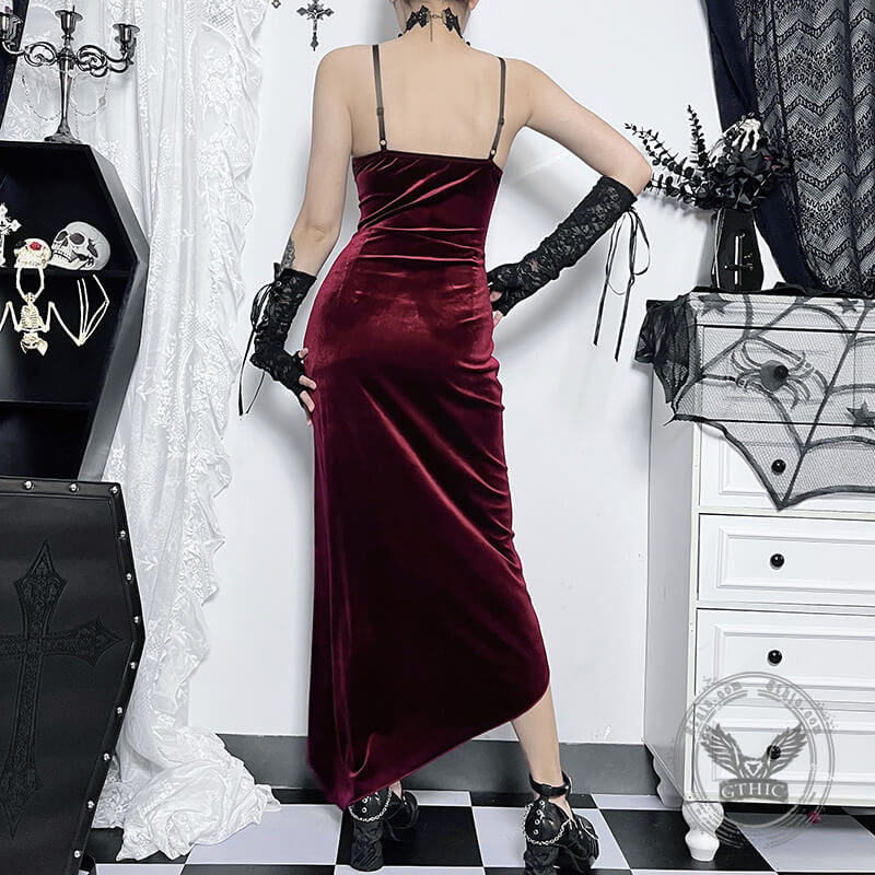Gothic See-Through Slit Velvet Maxi Dress